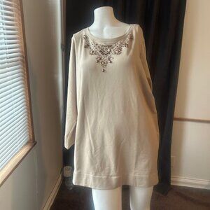 Susan Graver Tan embellished  tunic, size 1X